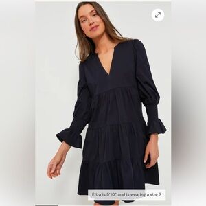 Pomander Place Navy Smocked Sleeve Tiered Cotton Poplin Kenzo Dress Womens XXL